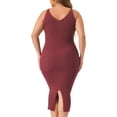 thumbnail image 4 of DARING DIVA Plus Size Sweater V Neck Ribbed Knit Bodycon Dress 2X Burgundy, 4 of 6