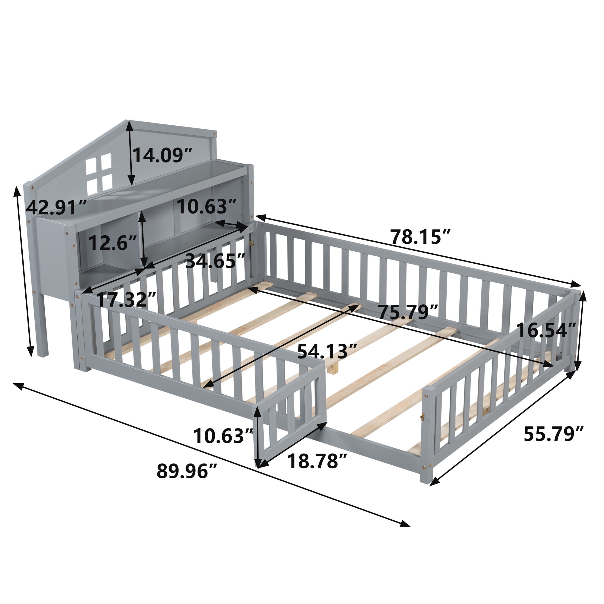 Jopath Headboard for Full Size Bed with Storage Shelf,Head Board Floor Bed,Sturdy and Stable,Easy Assembly,Grey