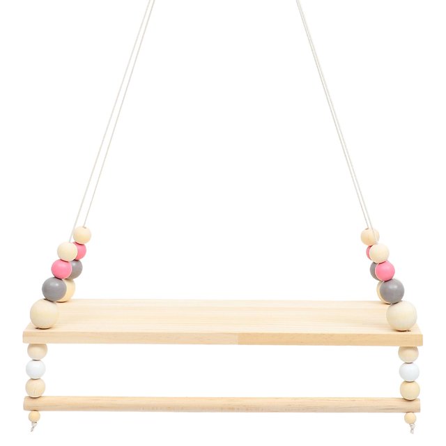 Estante colgante de pared para habitación, organizador de pared tejido con cuentas de madera, organizador multifuncional para libros y artículos diversos