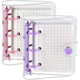 thumbnail image 1 of 2 Sets Mini Transparent Ring Binder Covers with 3 Rings and Inner Paper Folder Pocket (Pink,Purple), 1 of 5