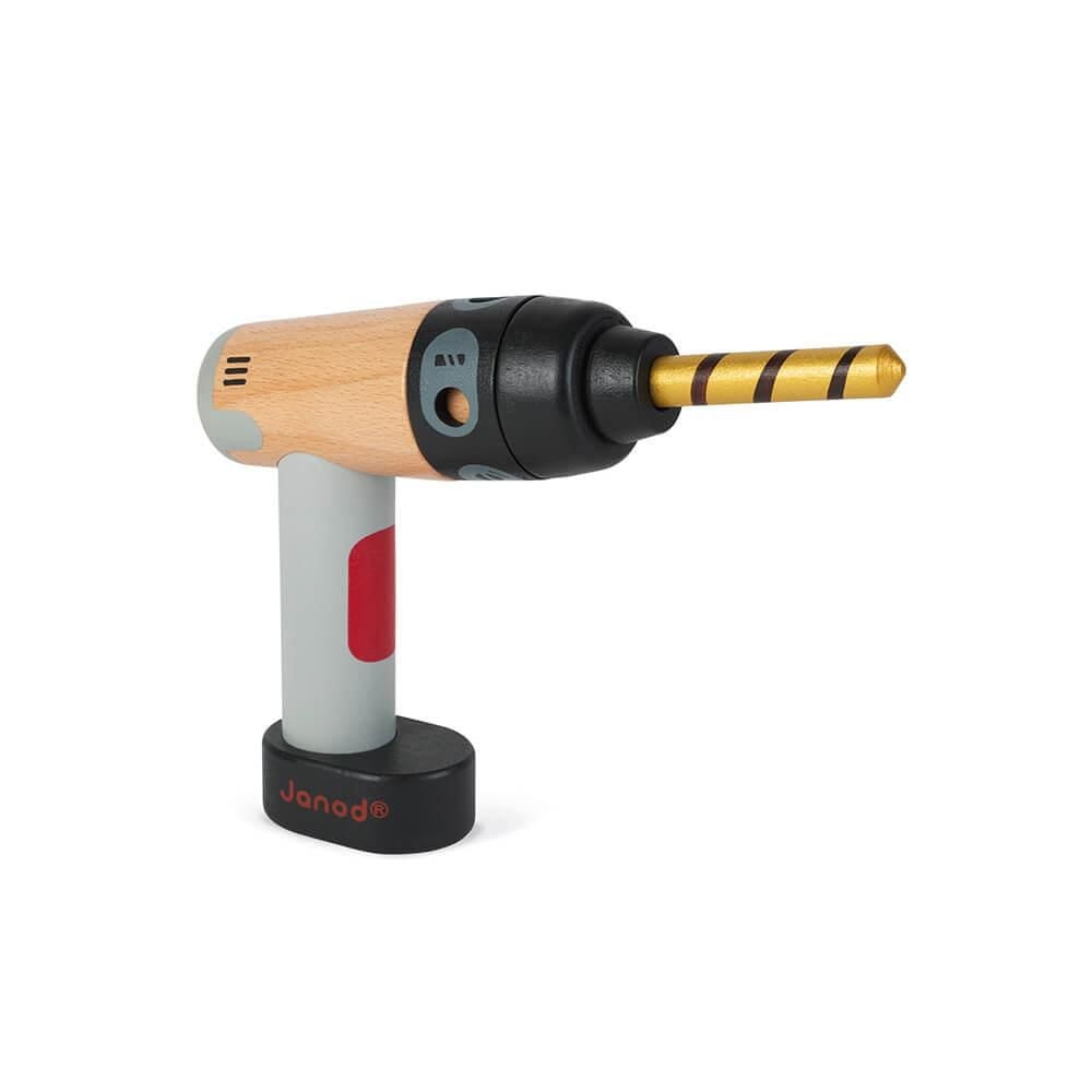 Janod - Brico'Kids - Drill - Wood - Motor Skills Development Toy - Early-Learning - Creative and Imaginative - For Toddlers - From 3 Years + - Multilingual - J06474.