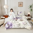 thumbnail image 4 of Manfei Purple White Floral King Size Comforter Sets, Peony Flower Bedding Comforter Set, Tropical Blossoms Bedding Set, Breathable Bedroom Decor, Reversible 3-Piece, 4 of 8