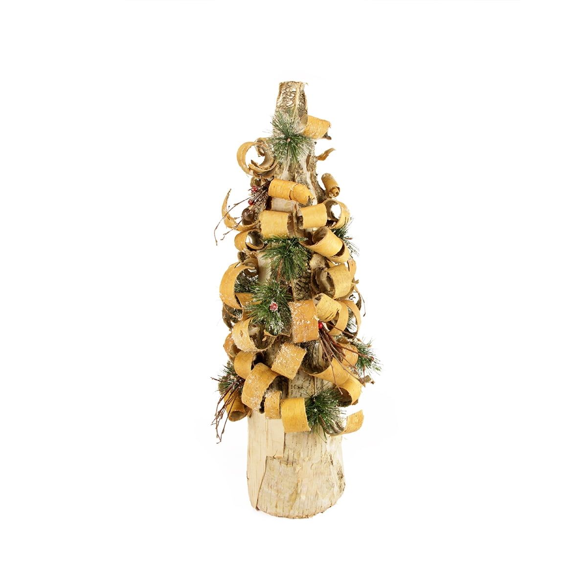 23' Rustic Tree Bark Inspired Flocked Table Top Christmas Cone Tree with Pine and Berries