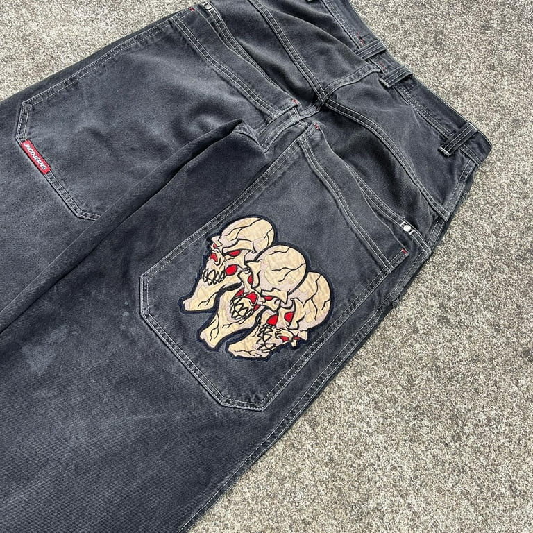 Streetwear Jeans Y2K Hip Hop Skull Baggy Jeans Black Pants Streetwear Jeans Y2K Hip Hop Skull Baggy Jeans Black Pants