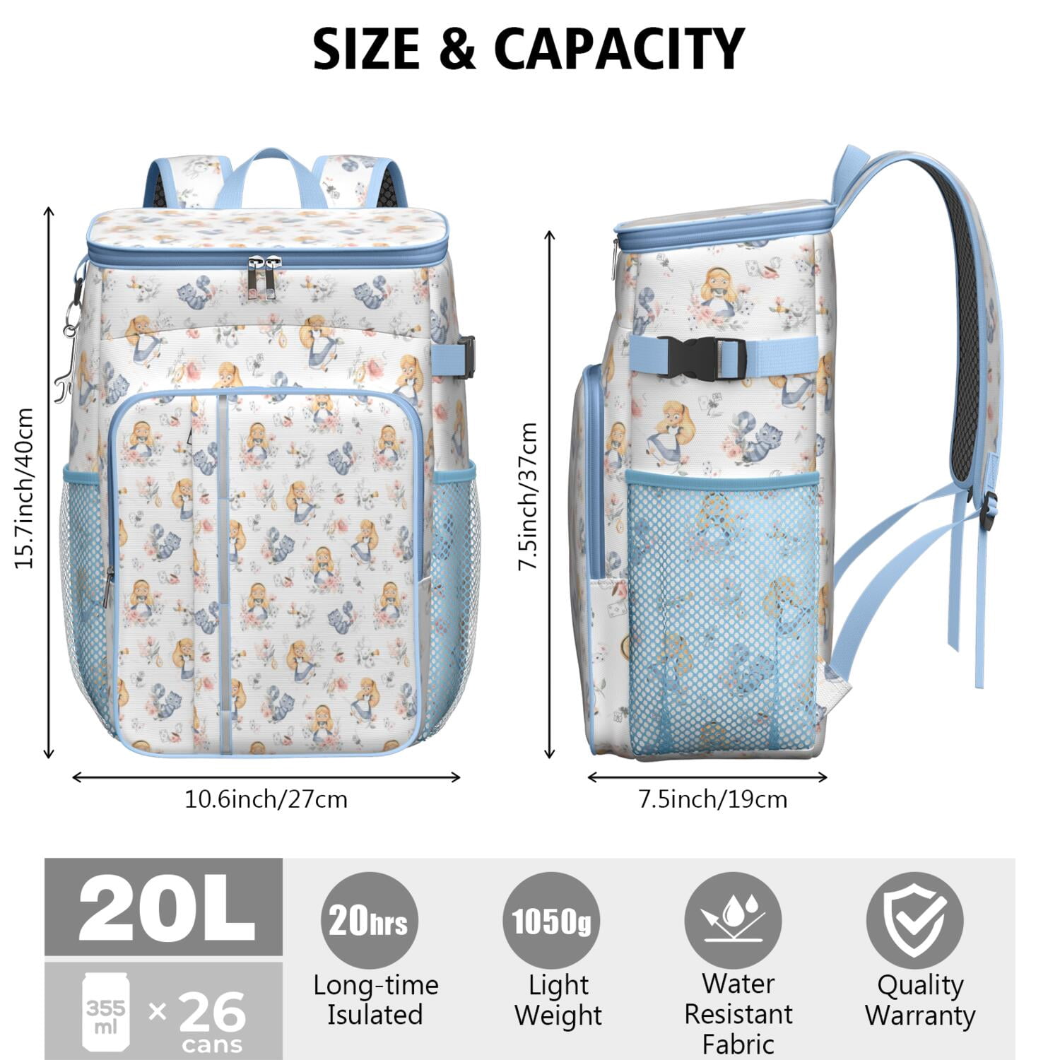 Travel Cooler Bag - Princess and Cat Pattern Camping Beer Cooler Backpack with Bottle Opener- Waterproof Insulated Picnic Backpacks - Cooler Bag for Beach