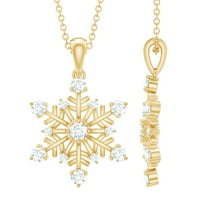Rosec Jewels Lab Created Diamond Snowflake Pendant with Chain (EF-VS Quality) - Winter Necklace Ready to Gift for Christmas, 18K Yellow Gold