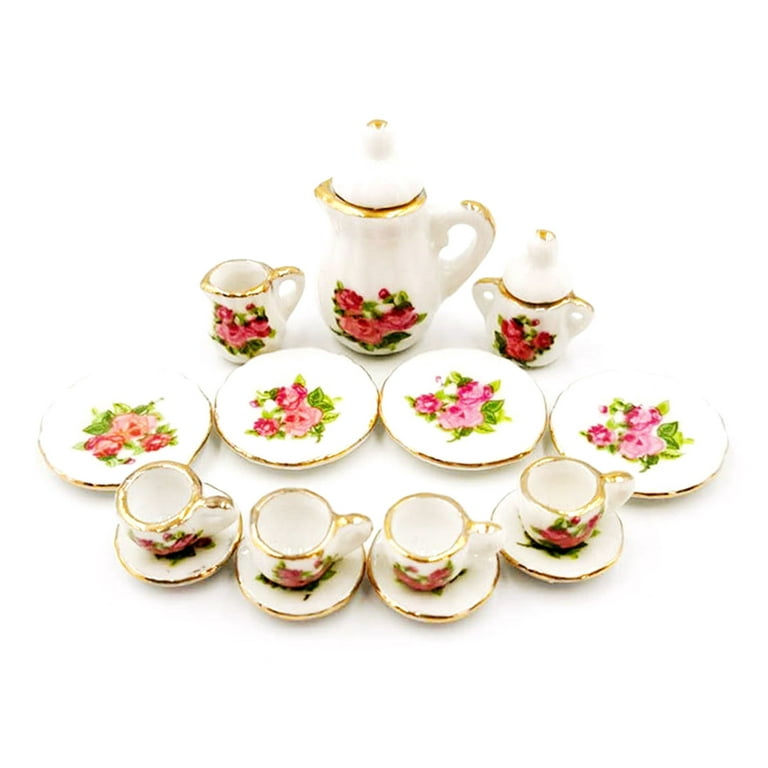 Realistic Mini Tea Cup Set Kitchen Ware Toy Coffee Set of 15PCS for Kids  Dollhouse Pretend Kitchen Utensil Party Supply 