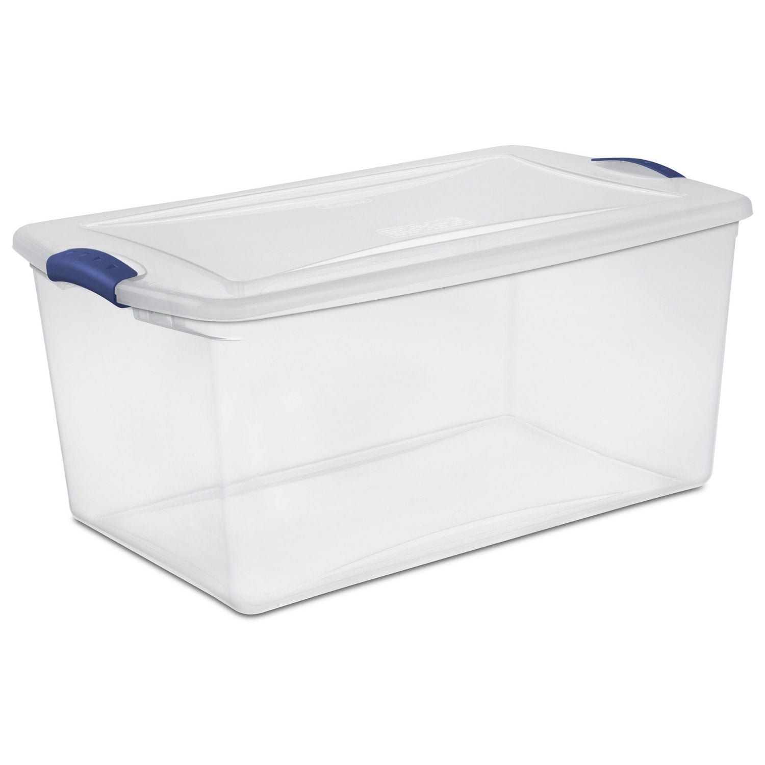 Sterilite 62 Liter Latch Box, Clear Plastic Storage Bin with Lid, Blue Latch, 6 Pk