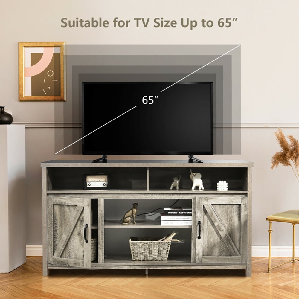 Finihen TV Stand, TV Cabinet, 59 Inch TV Stand Media Center Console Cabinet with Barn Door for TV's 65 Inch, Media Entertainment Center with Storage, for Living Room, Bedroom, Natural