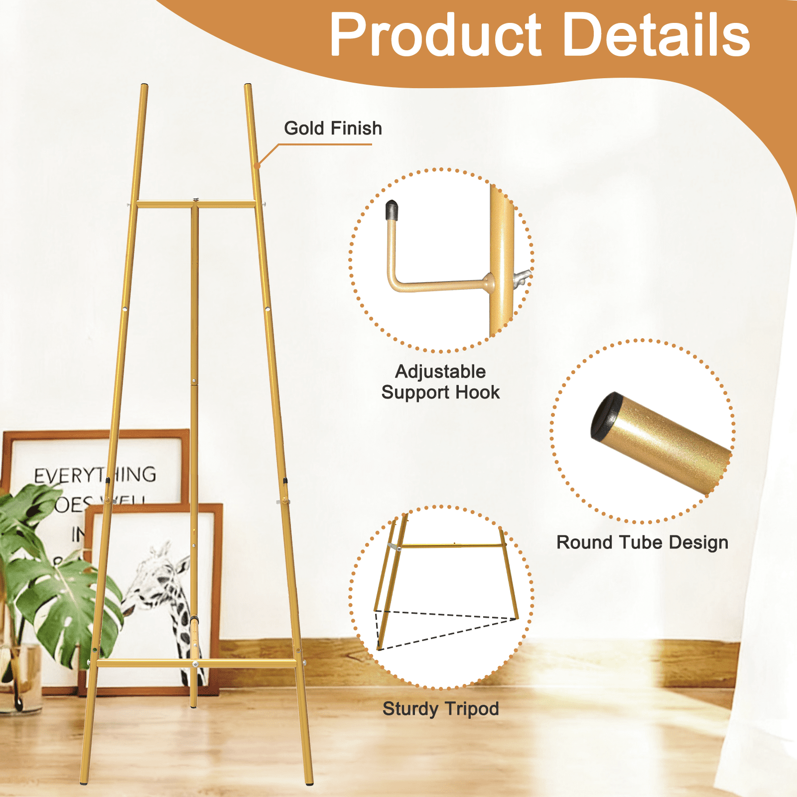 Yacona Easel Stand for Sign, Adjustable Poster Stand, Heavy Duty Metal Art Easels for Display, Welcome Sign, Posters, Painting, Gold