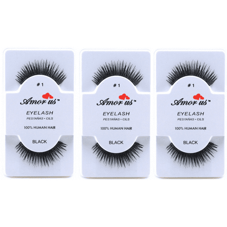 LWS LA Wholesale Store  3 Pairs AmorUs 100% Human Hair False Eyelashes # 1 compare Red