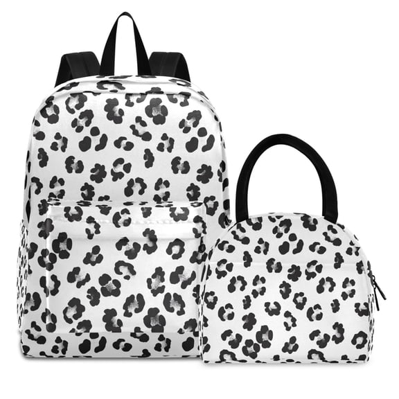ALAZA Backpack Set Leopard Pattern White Elementary School Bags Student BookBag with Lunch Bag
