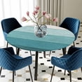 thumbnail image 5 of Elastic Fitted Round Tablecloth, Teal Ombre Waterproof Stretch Table Cover for 55"-60" Tables, Farmhouse Vintage Wooden Striped Washable Outdoor Tablecloths for Patio, Picnic, Camping, 5 of 9