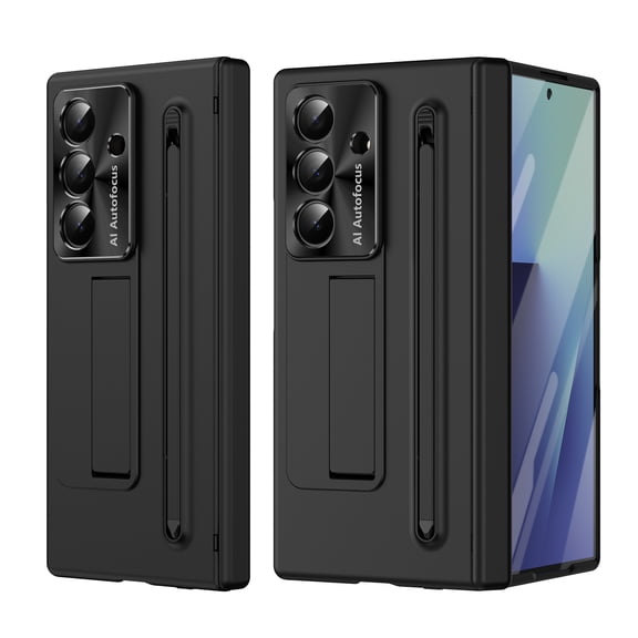 Compatible with Samsung Galaxy Z Fold 6 Phone Case,Built-in Screen Protector,With Stylus,Hinge Protection,Contractile Kickstand,Ultra Slim Shockproof Anti-Scratch Phone Case,Black