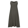 thumbnail image 6 of asdoklhq Summer Linen Moomoo Dresses for Women Fashion Women's Sleeveless Casual Pocket V-Neck Neck Solid Long Dress Gray 2X, 6 of 7