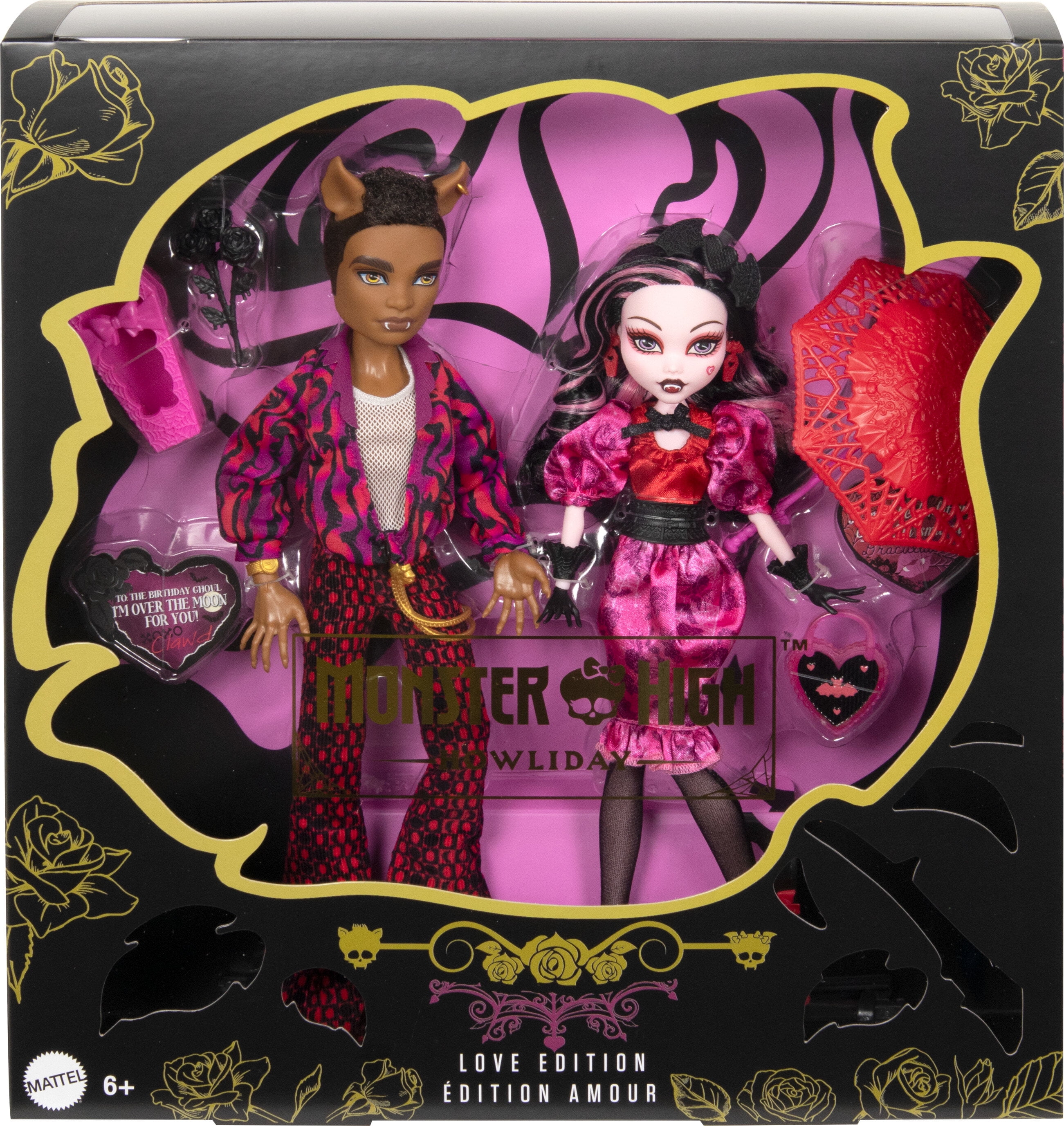 Monster High Draculaura and Clawd Wolf Collectible Dolls, Howliday Love Edition Two-Pack