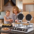 thumbnail image 2 of Zimtown Commercial Waffle Maker Double Heads 110V 2400W Non-stick Round Stainless Steel Waffle Iron Machine for Restaurant Bakeries Snack Bar, 2 of 9