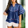 thumbnail image 3 of Peplum Babydoll Tops Cicy Bell para mujer, cuello en V, manga linterna, 3 of 7
