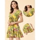 thumbnail image 2 of Vestido floral Allegra K para mujer con cuello En V profundo nudo de corbata volantes escalonados mini vestido Amarillo L, 2 of 6