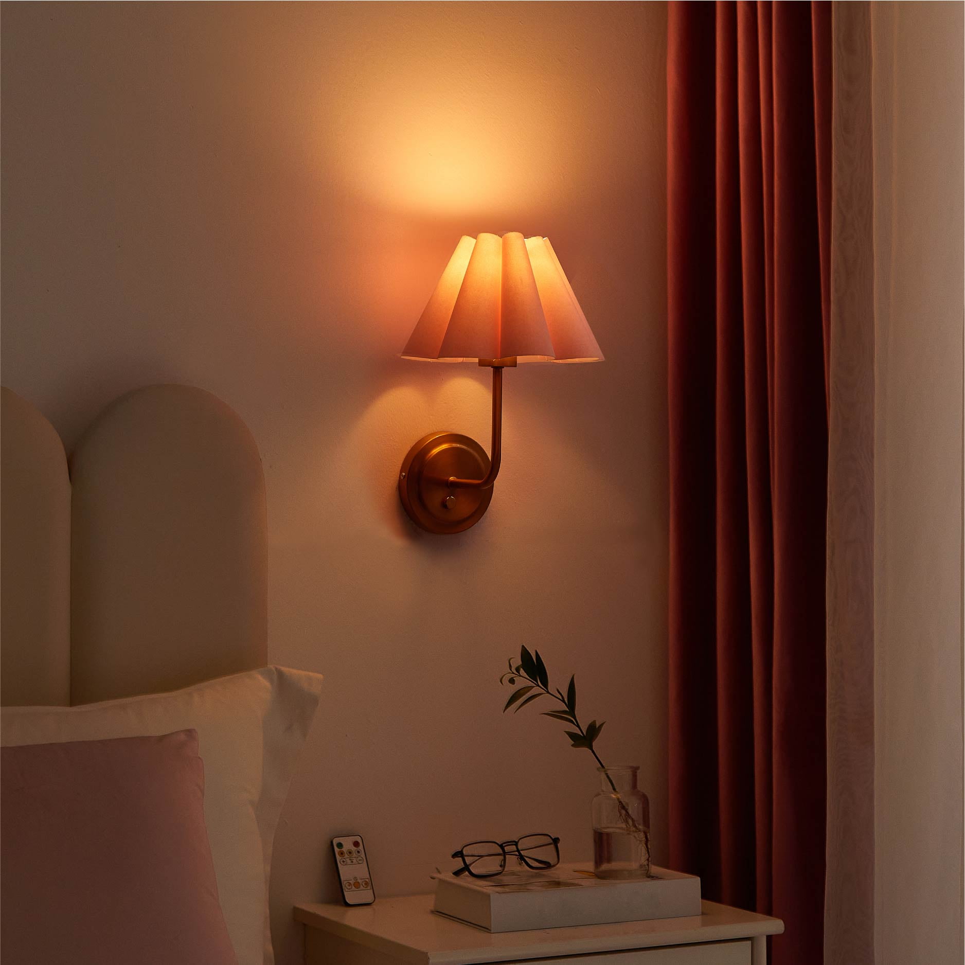 Home Decor Collection Pink Velvet Pleated Wall Sconce