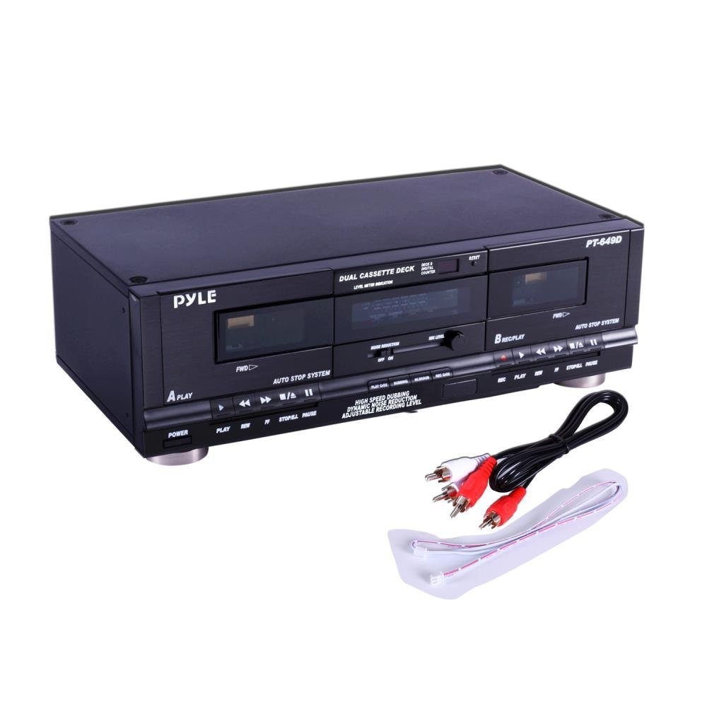 Pyle Home Dual Cassette Deck Music Recording Device with RCA Cables  Removable Rack Mounting Hardware CrO2 Tape Selector Built-in Digit Tape  Counter 110V/220V