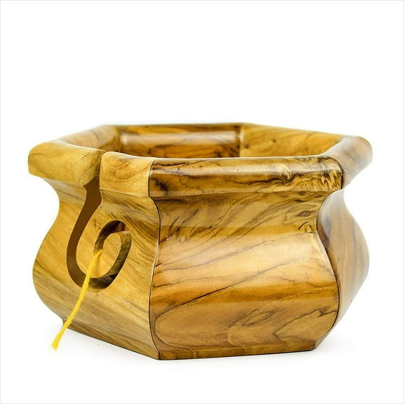 Nagina International Mahogany Handcrafted Premium Hexagonal Large Yarn Ball Storage Bowl | Skein Holder for Knitters | Knitting & Crocheting Art Craft Accessories (Small)