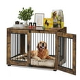 thumbnail image 2 of 42" Dog Crate Furniture with Cushion,Wooden Kennel Table with Double Doors,Indoor Dog House, Doghouse with Pull-Out Tray,Multi-Purpose Pet Kennel and Stylish End Table,Space-Saving Design, 2 of 9