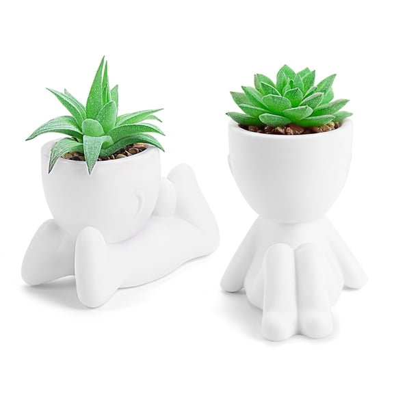 2 Pack Artificial Succulent White Aesthetic Pots Fake Plants for Office Desk Bathroom Home Room Indoor Decor