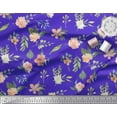 thumbnail image 2 of Soimoi Blue Poly Georgette Fabric Rose Flower Watercolor Print Fabric by Yard 52 Inch Wide, 2 of 3