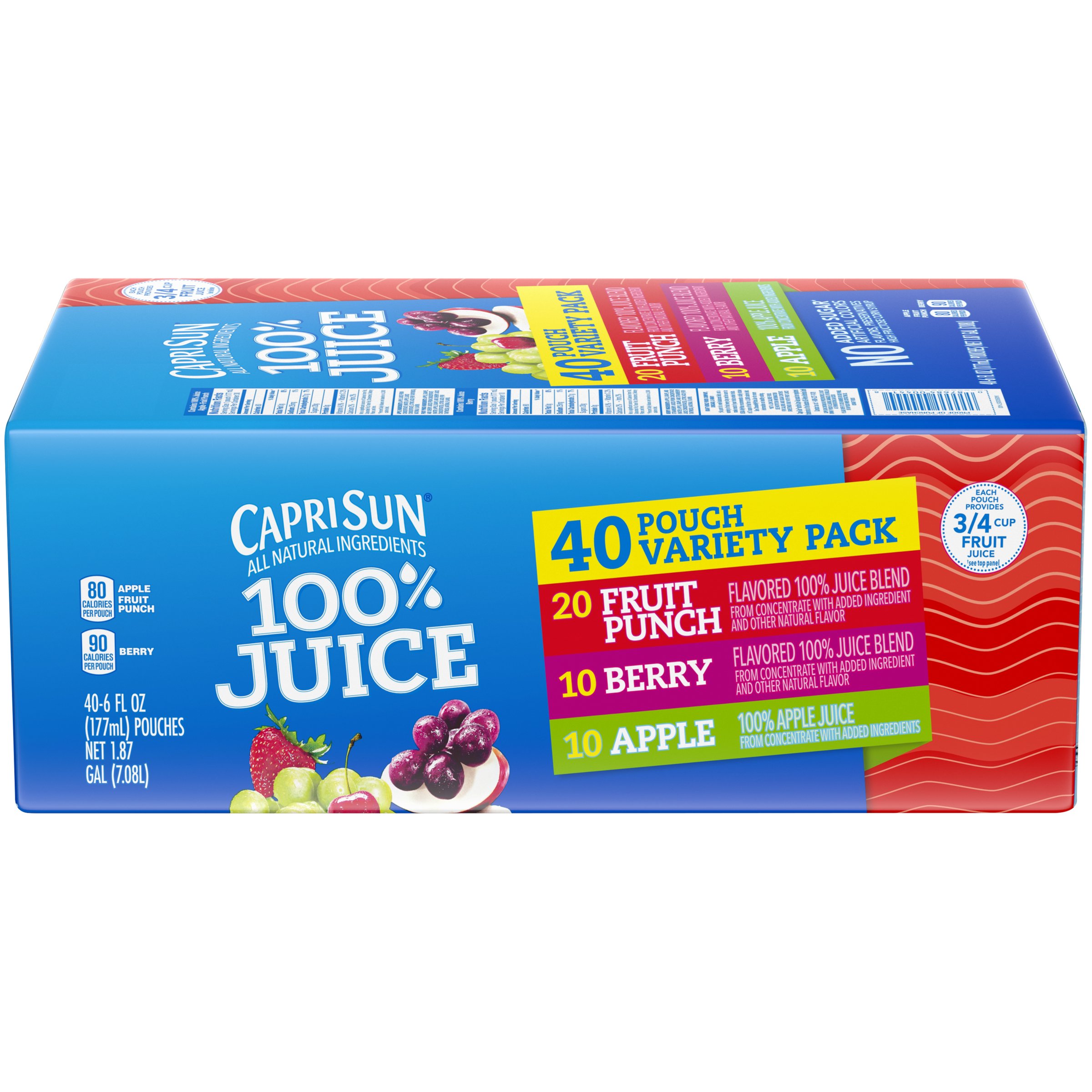 Capri Sun 100% Juice Variety Pack - Fruit Punch, Apple & Berry Flavors ...