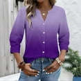 thumbnail image 5 of Bbyeadc Button Up Shirts for Women 3/4 Length Sleeve Round Neck Tee Tie Dye Breathable Top Fashion Loose Summer Spring Shirts,Purple(XXL), 5 of 5