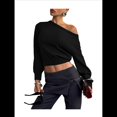 thumbnail image 1 of Suéter Corto de Larga con Hombros Descubiertos para Mujer, Moderno Jersey de Punto Acanalado Suave con Cuello . Negro M, 1 of 10