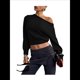 thumbnail image 1 of Suéter Corto de Larga con Hombros Descubiertos para Mujer, Moderno Jersey de Punto Acanalado Suave con Cuello . Negro L, 1 of 10