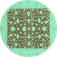 thumbnail image 1 of Ahgly Company Indoor Round Oriental Turquoise Blue Traditional Area Rugs, 3' Round, 1 of 4