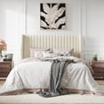 thumbnail image 2 of Amolife Queen Size Lift Up Hydraulic Storage Bed Frame, Platform Bed with Upholstered Wingback Headboard with Vertical Channel Tufting, Cream, 2 of 9