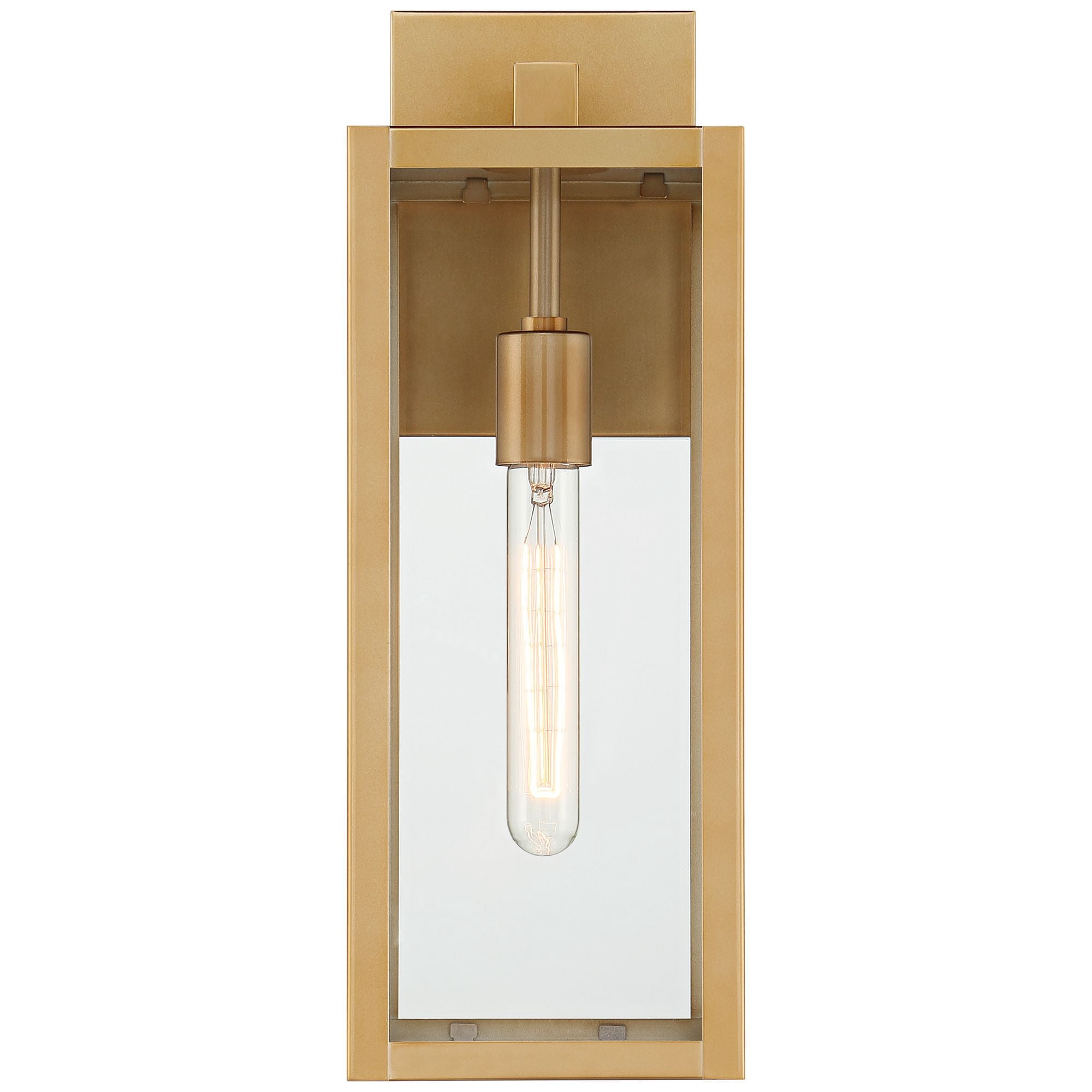 John Timberland Titan Modern Outdoor Wall Light Fixtures Set of 2 Soft Gold Rectangular Frame 17" Clear Glass for Post Exterior Barn