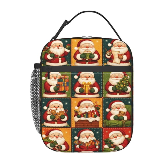 Christmas Santa Lunch Bag Reusable Thermal Lunch Tote with Handle for Women and Men