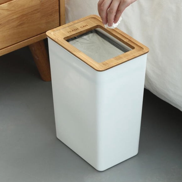 unbranded Small Trash Cans White Wooden Lid Garbage Storage for Living Room 1Pack