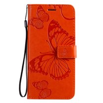 Galaxy S20 5G Case, S20 Wallet Case, Allytech Pretty Retro Embossed Butterfly PU Leather Book Style Wallet Protection Slim Folio Flip Case Cover for Samsung Galaxy S20 6.2", Orange