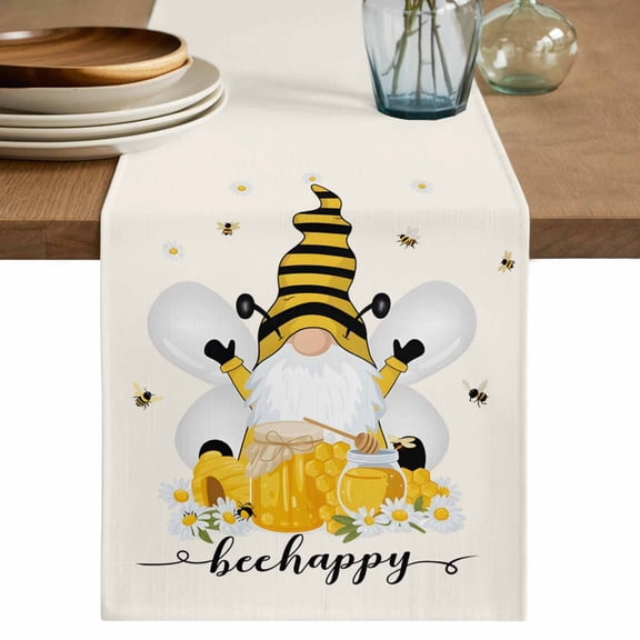 Table Runner 72 Inches Long for Kitchen Dining, Bees Gnomes Dresser Scarf Farmhouse, Dining Table Decorations for Wedding/Parties, Spring Floral Farmhouse Daisy 14 x 72 In