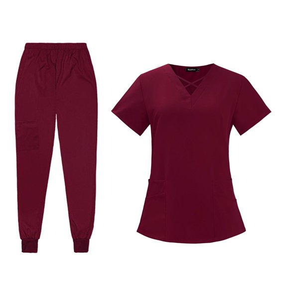 Conjunto de uniformes de enfermería para mujer, pantalones exfoliantes, ropa de trabajo fina, uniforme de enfermeras para SPA, salón de belleza XL Yinane  uniforme de mujer