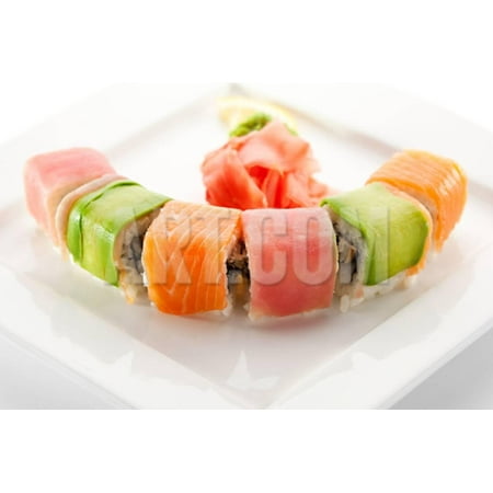Rainbow Maki Sushi - Roll with Eel and Cream Cheese Inside. Tuna, Salmon and Avocado Outside Print Wall Art By (Best Cheese With Pears)