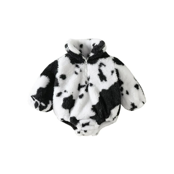 Gureui Toddler Infant Baby Girls Boys Winter Warm Romper, Long Sleeve Stand Collar Cow Print Zipper Casual Playsuit Daily wear