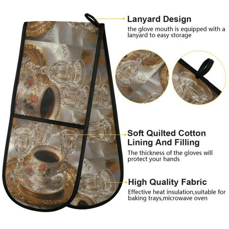

BZSMCE Oven Mitts Black Coffe Painting Creative Pattern Resistant Kitchen Gloves