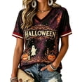 thumbnail image 2 of Halloween Shirts for Women V Neck Casual Funny Pumpkin Ghost Womens Short Sleeve Tops Vintage Party Women's T-Shirts Black S, 2 of 4