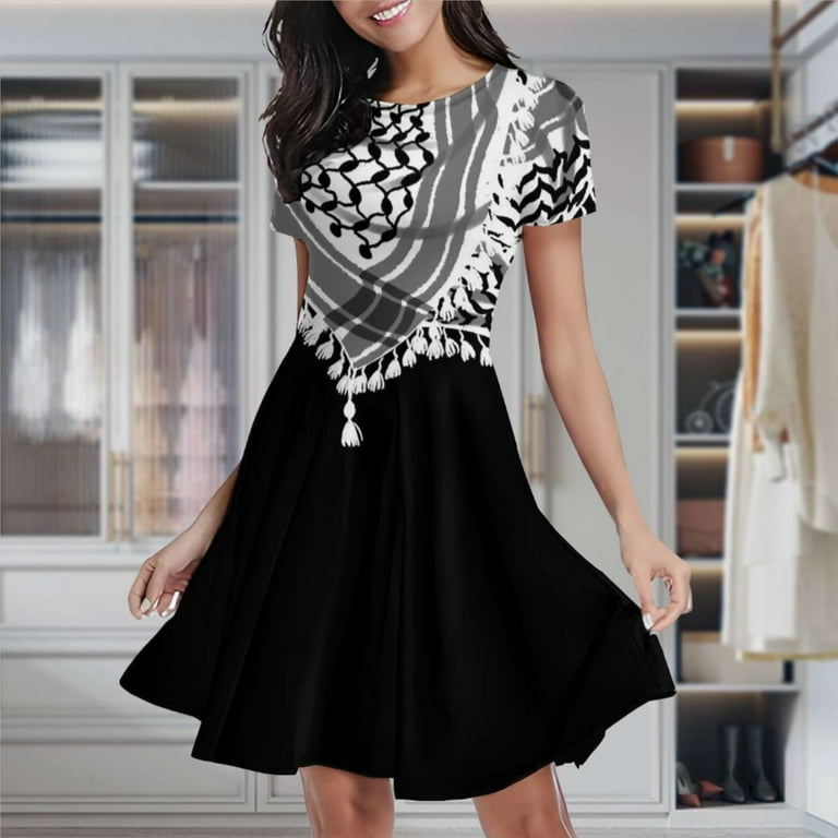 Keffiyeh Neck Scarf Women's Classic Swing Skater Dress Casual Work Party Cocktail  Dresses - Walmart.com