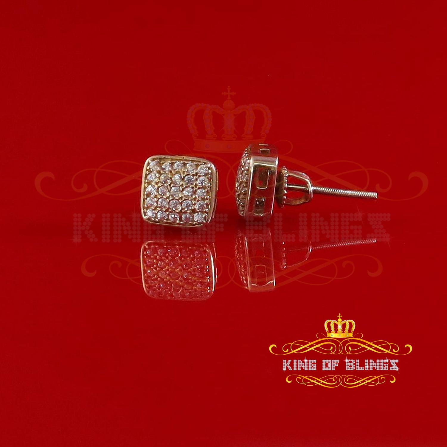 King of Bling's Elegant Yellow 925 Silver 0.50ct Cubic Zirconia Screw Back Square Ladies Earring