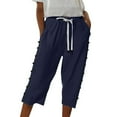 thumbnail image 6 of Bovemsi Women's Casual Pants Fashion Solid Color Cotton Linen Elastic Seven Beach with Pockets, 6 of 7