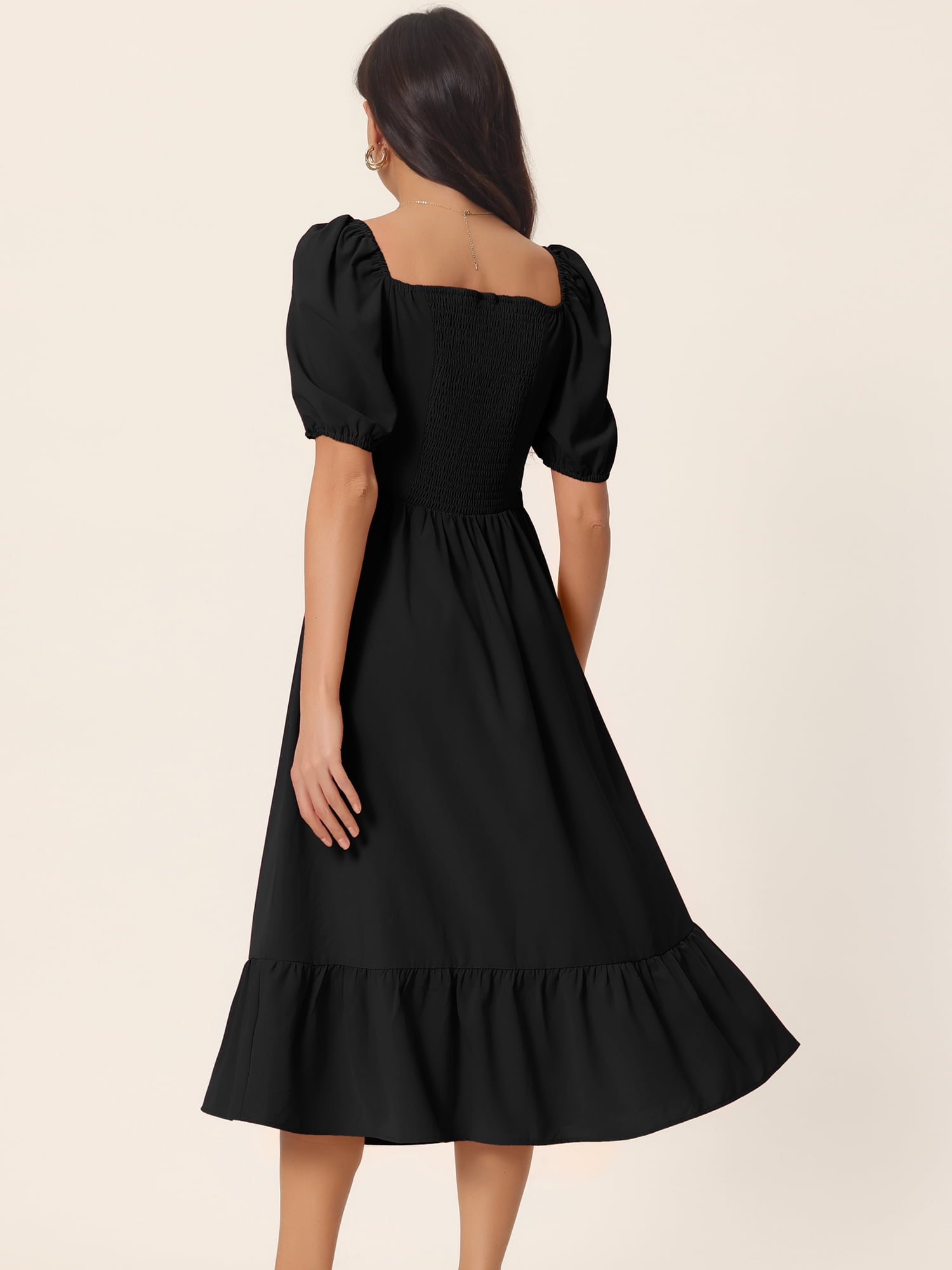 DARING DIVA Women's Flowy Beach Puff Sleeve Midi Dresses S Black