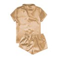 thumbnail image 4 of yievot Women's Sleepwear Silk Satin Short Sleeve Button Shirt and Shorts Pajama Set, 4 of 4
